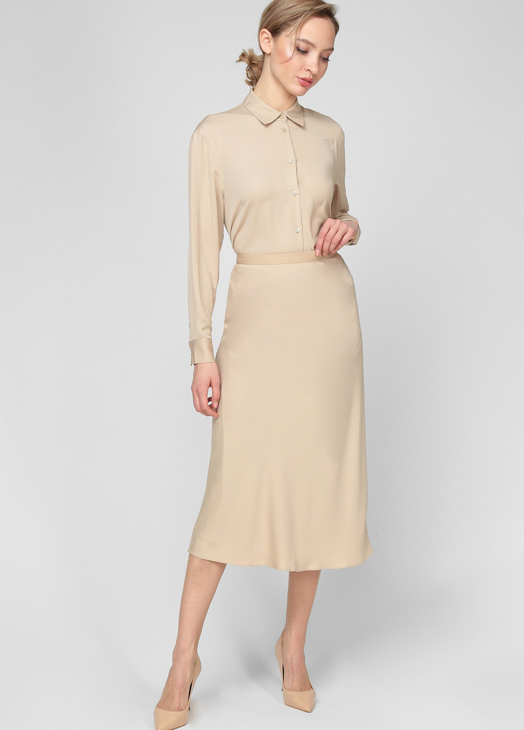 Бежевая кэжуал рубашка однотонная Calvin Klein