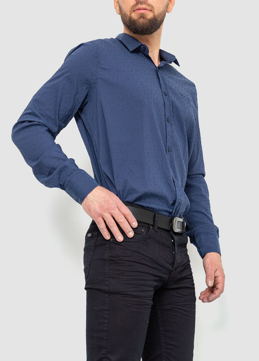 Синяя кэжуал, классическая рубашка однотонная Ager