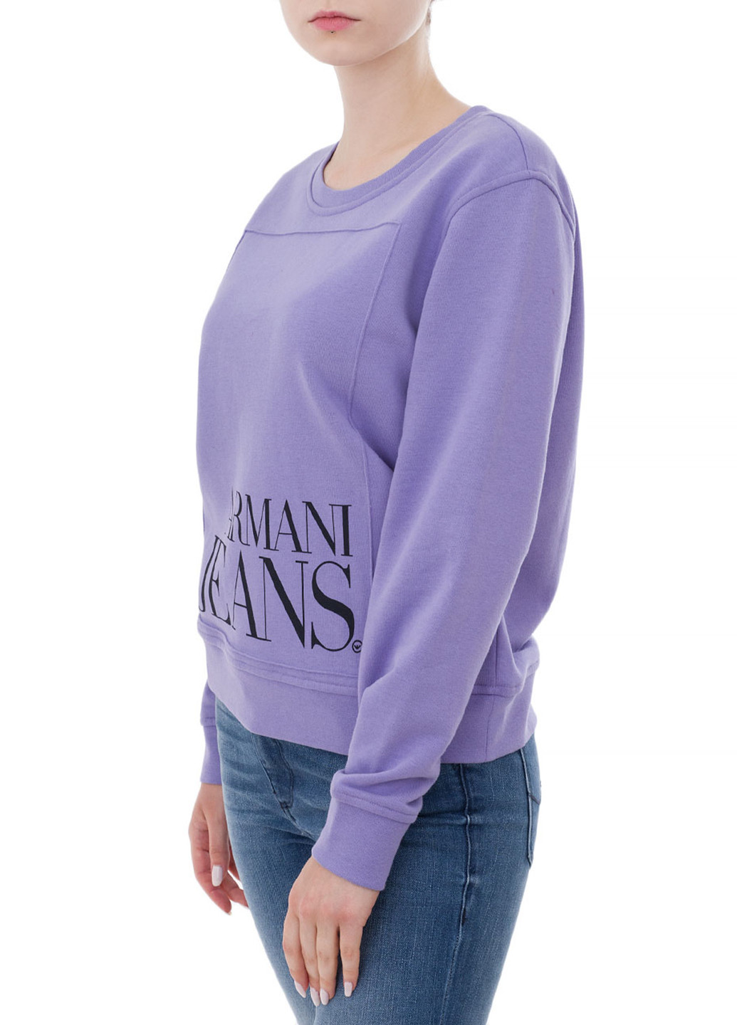 Свитшот Armani Jeans - Свободный крой логотип сиреневый кэжуал - (152709403)