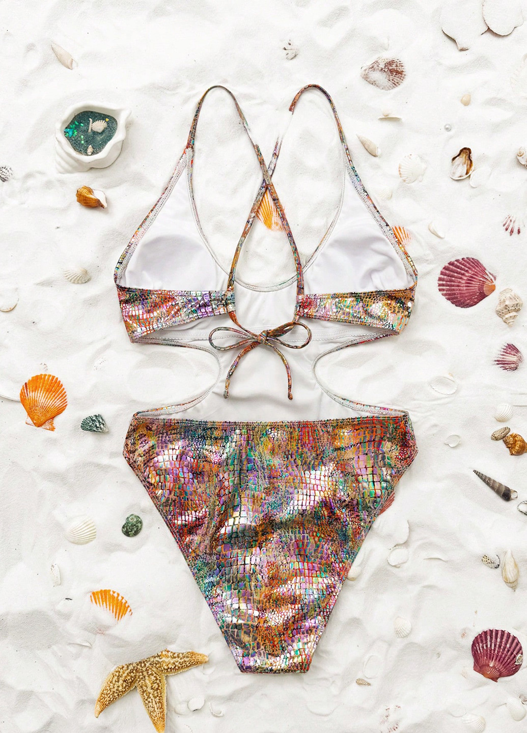 Комбинированный летний купальник слитный, монокини SHEIN