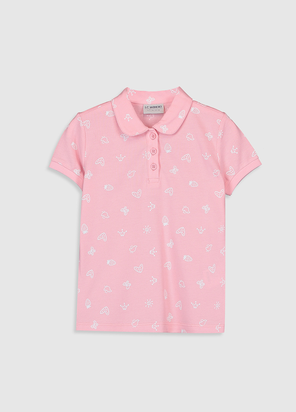 Розовая детская футболка-поло для девочки LC Waikiki с рисунком