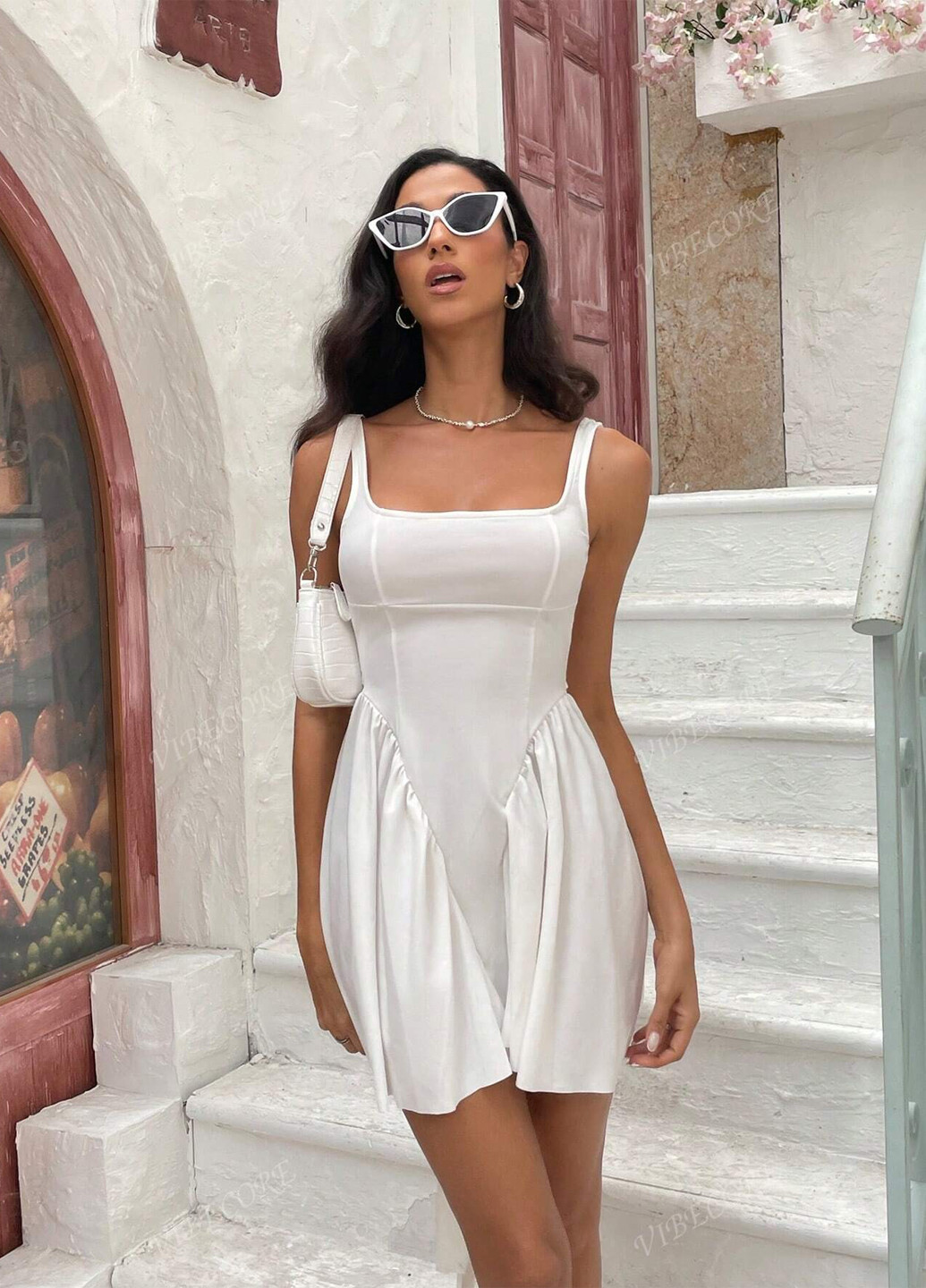 Білий коктейльна, кежуал сукня з відкритою спиною SHEIN однотонна