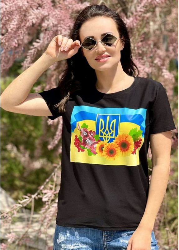 Чорна літня жіноча футболка соняшники Look & Buy