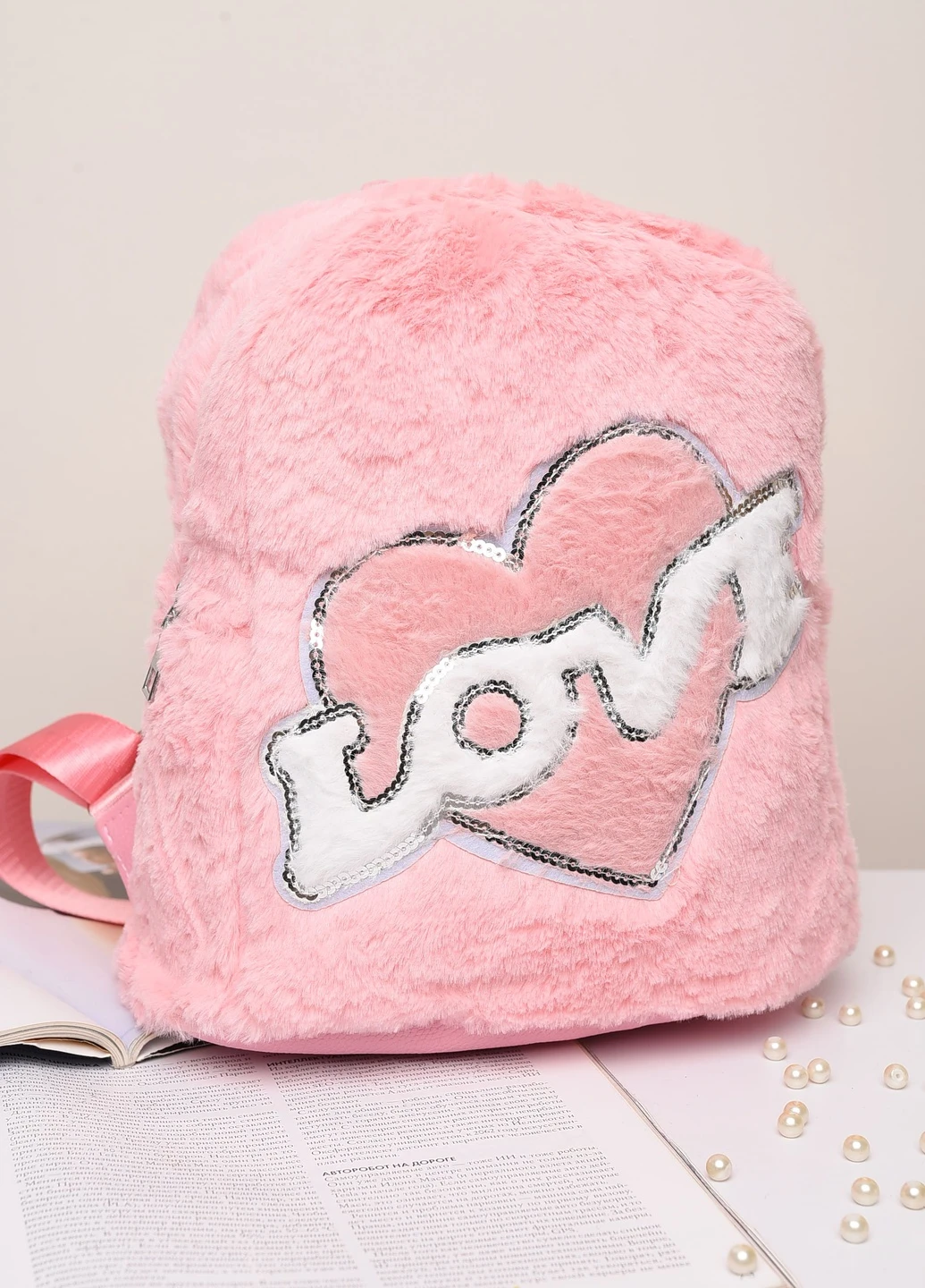 Рюкзак меховой детский с сердечком розовый Let's Shop (254369850)