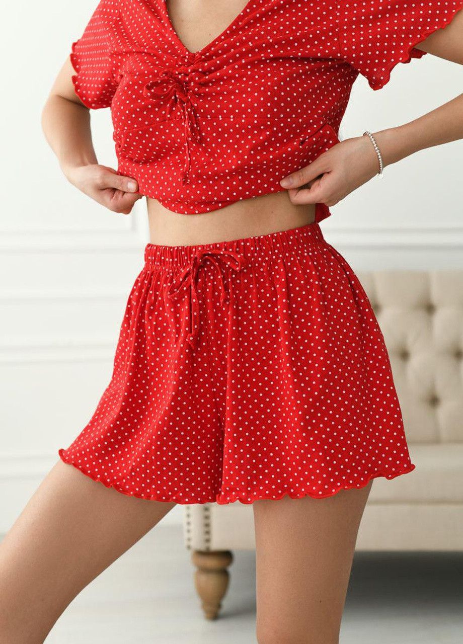 Темно-красная женская пижама вискоза flowers красный горох р.m 379538 New Trend