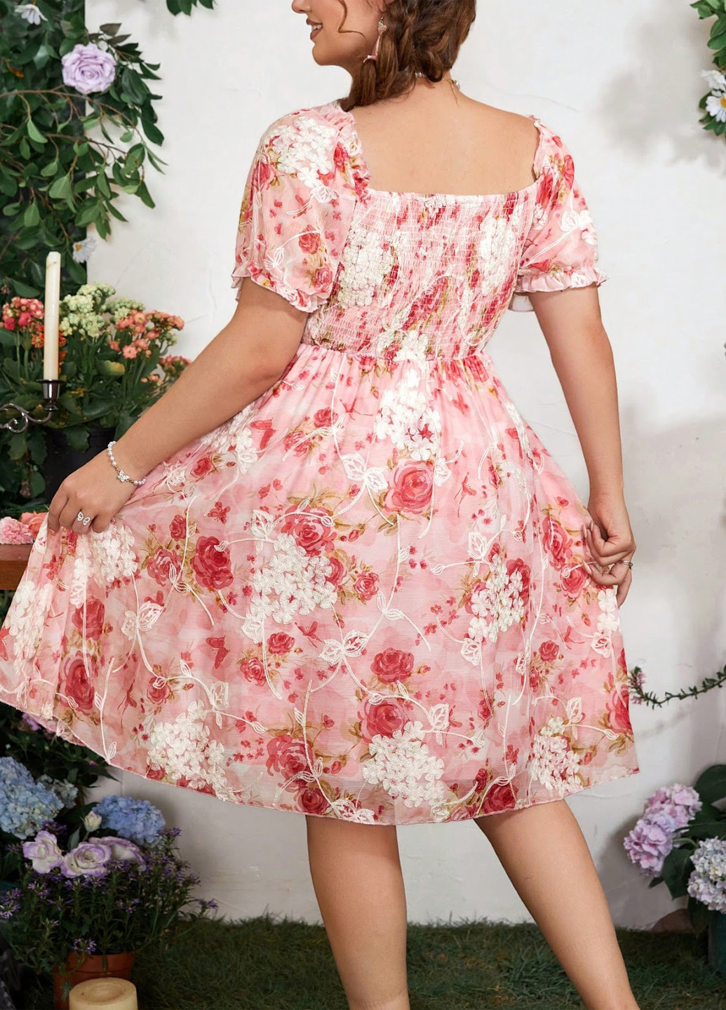 Світло-рожева кежуал сукня а-силует SHEIN з квітковим принтом