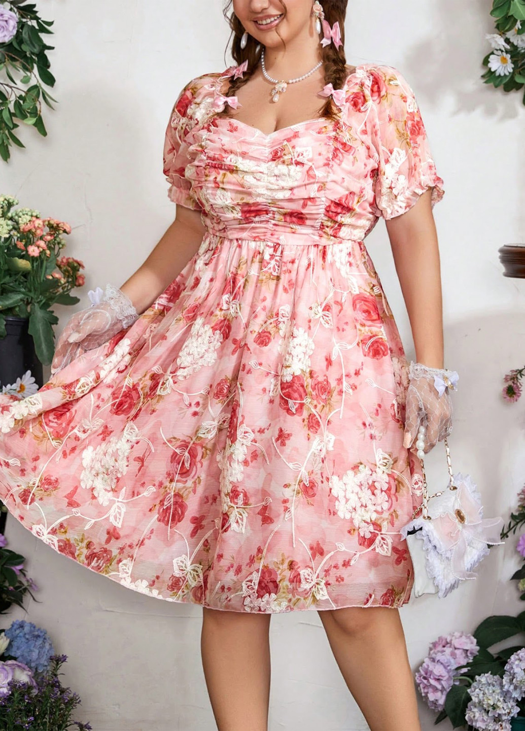 Світло-рожева кежуал сукня а-силует SHEIN з квітковим принтом