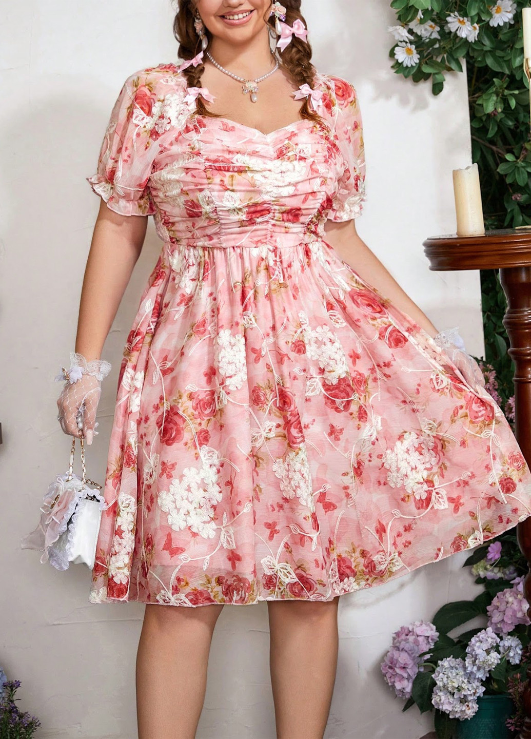 Світло-рожева кежуал сукня а-силует SHEIN з квітковим принтом