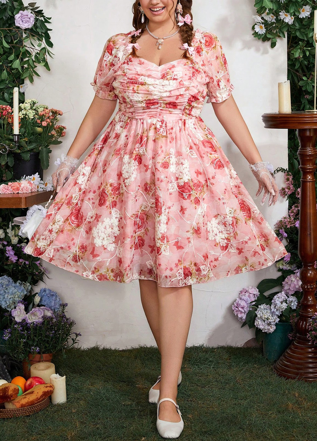 Світло-рожева кежуал сукня а-силует SHEIN з квітковим принтом