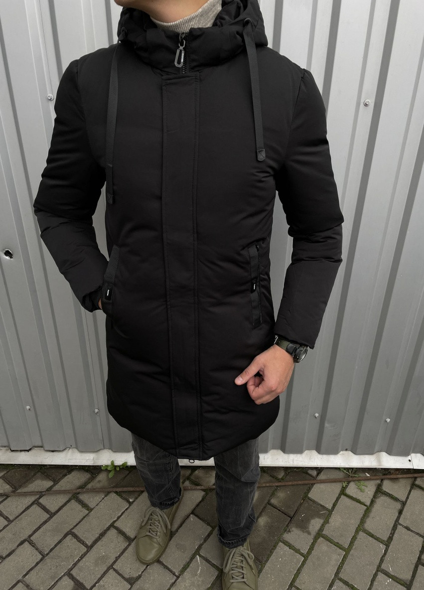 Черная зимняя куртка зимняя KFGL подовжене пальто 307