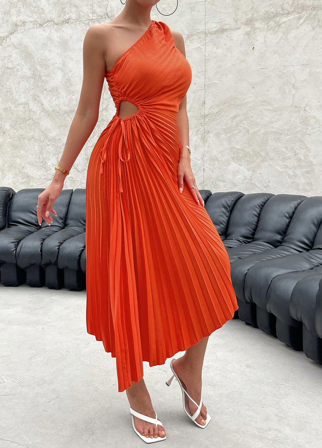 Помаранчева кежуал сукня на одне плече SHEIN однотонна