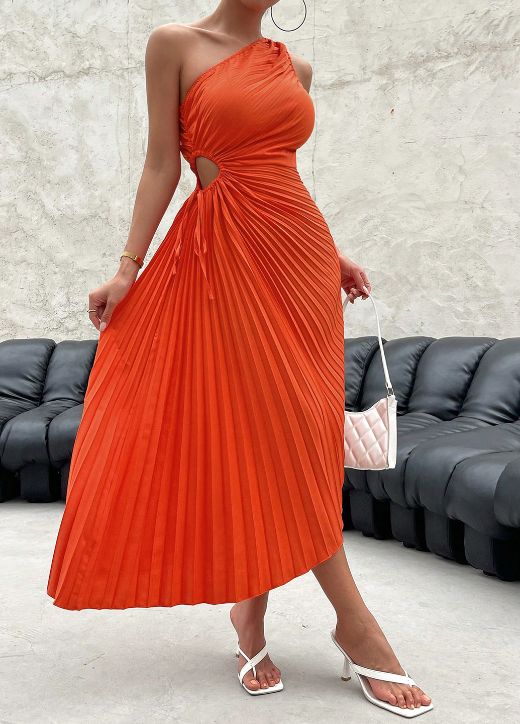 Помаранчева кежуал сукня на одне плече SHEIN однотонна
