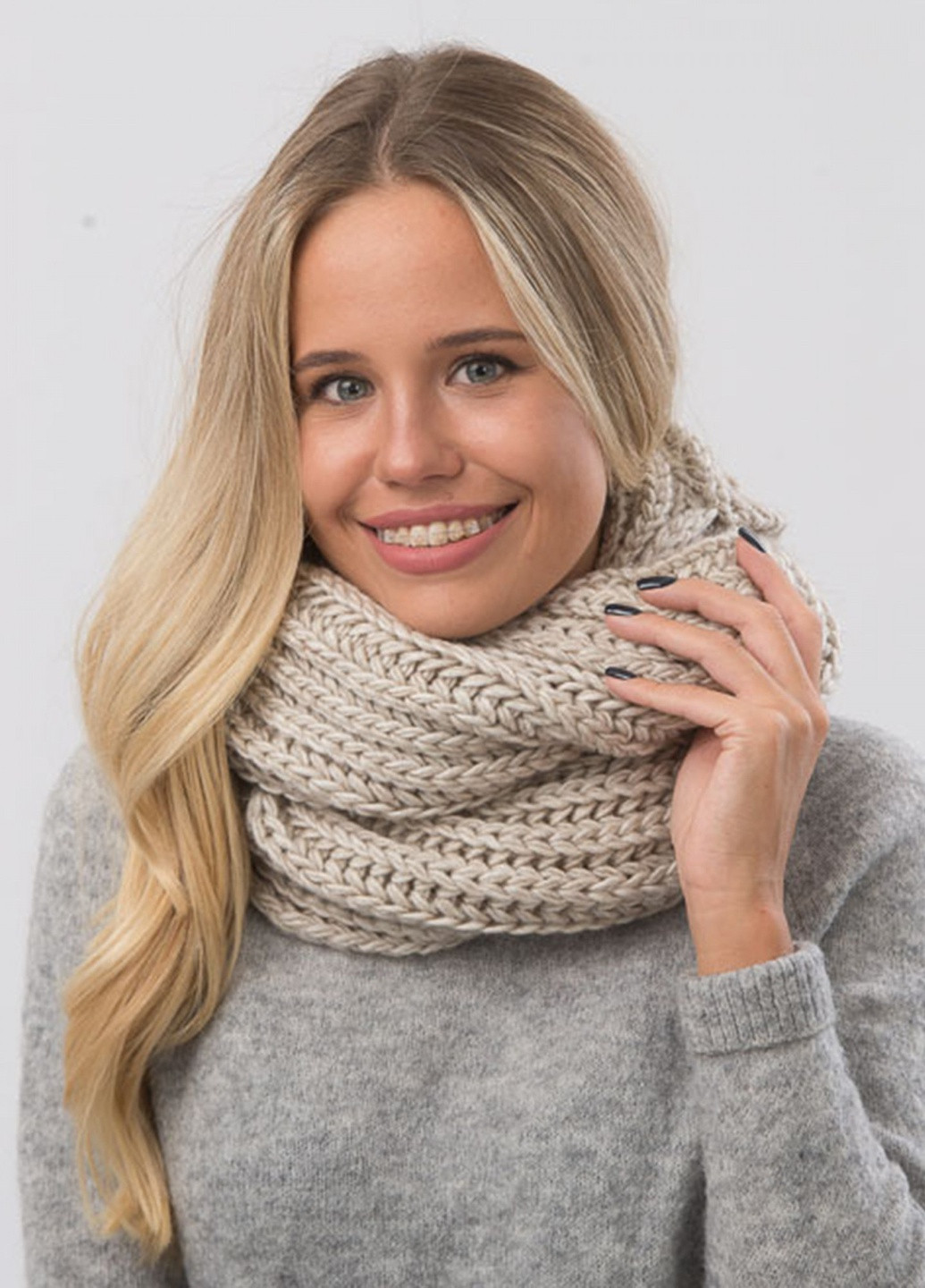 Снуд жіночій з капюшоном -76 48х30см Бежевий W-Luxury 9249P (254046357)