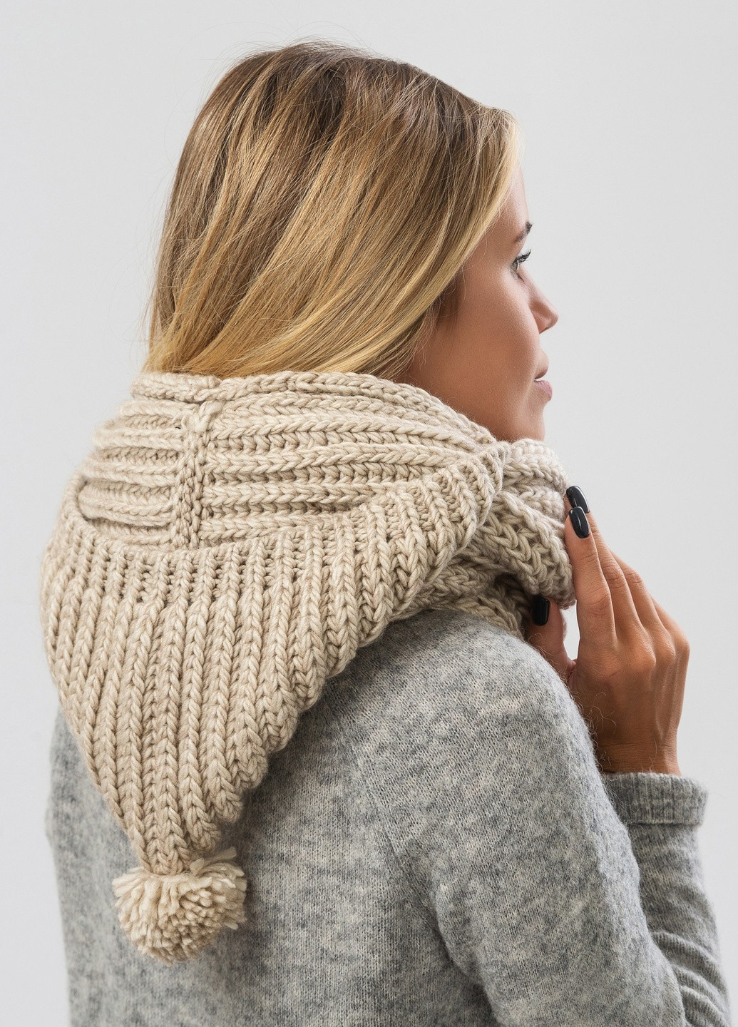 Снуд жіночій з капюшоном -76 48х30см Бежевий W-Luxury 9249P (254046357)