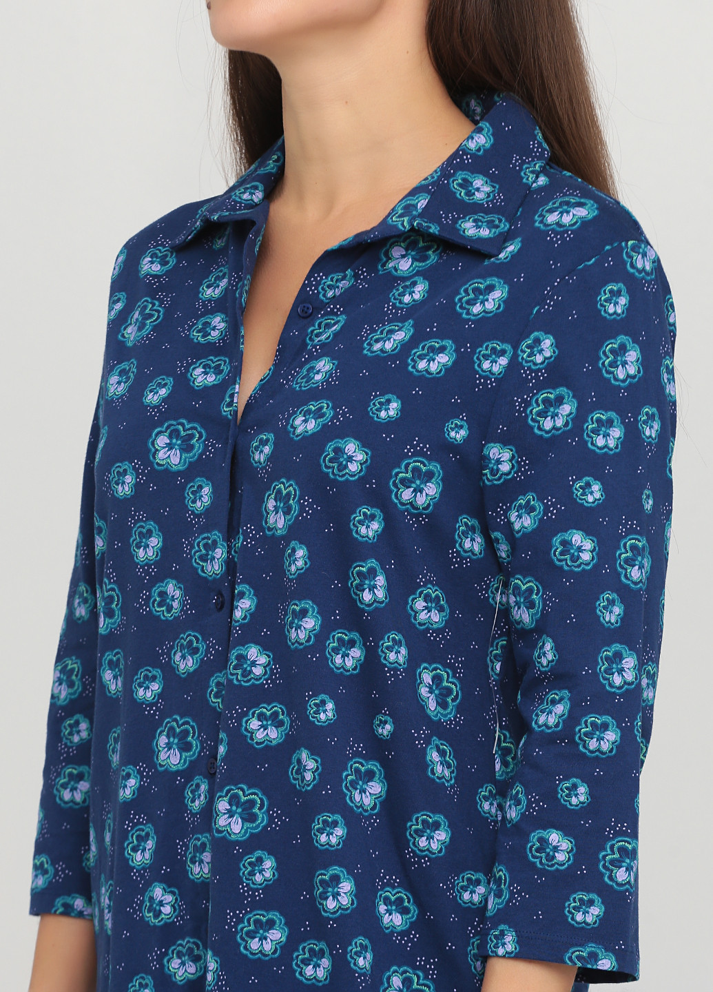 Темно-синее домашнее платье рубашка Jockey с цветочным принтом