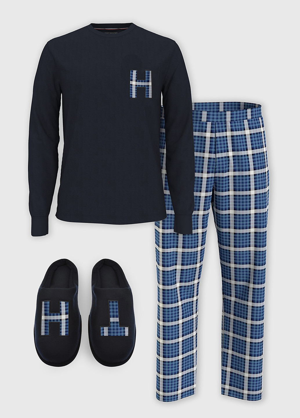 Синий демисезонный комплект (лонгслив, брюки, тапочки) Tommy Hilfiger