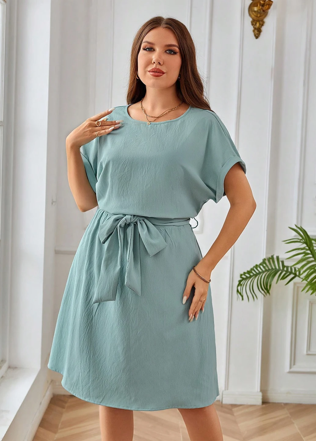 Мятное кэжуал платье а-силуэт SHEIN однотонное