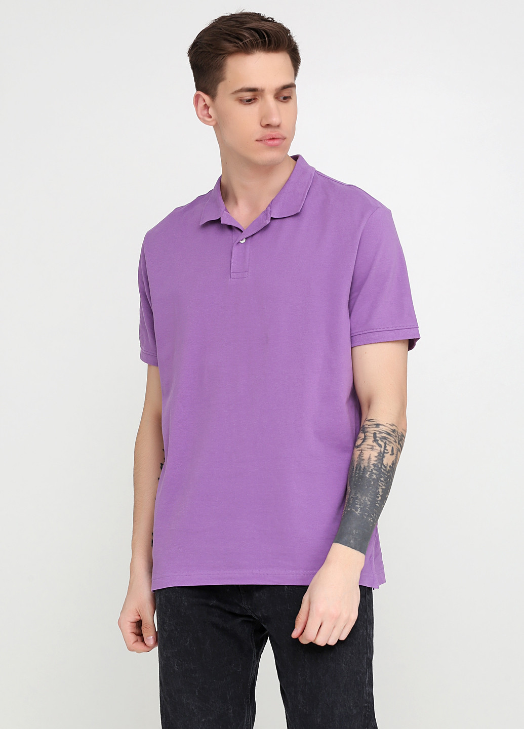 Сиреневая футболка-поло для мужчин H&M однотонная