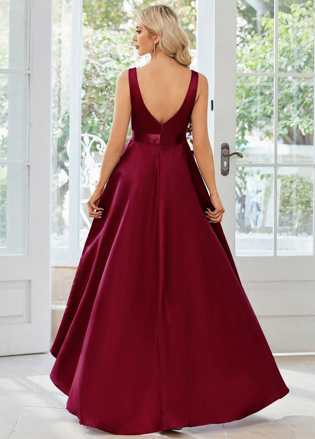 Бордовое вечернее, праздничный платье клеш SHEIN однотонное