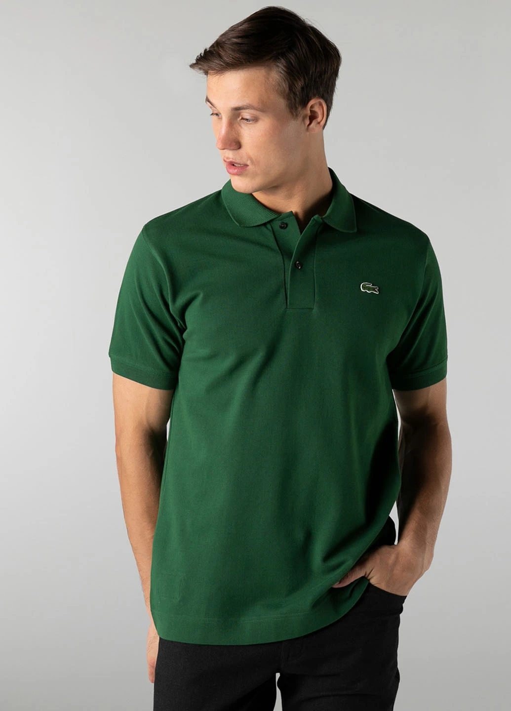 Зеленая футболка-поло для мужчин Lacoste однотонная