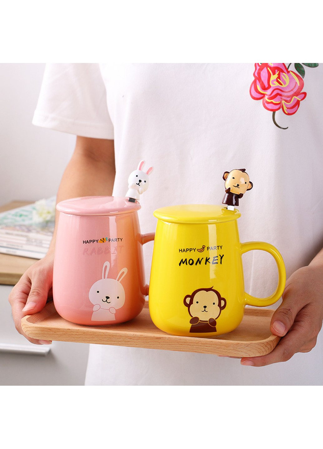 Кружка з кришкою та ложкою Мавпа 6969 400 мл жовта Power (254454518)