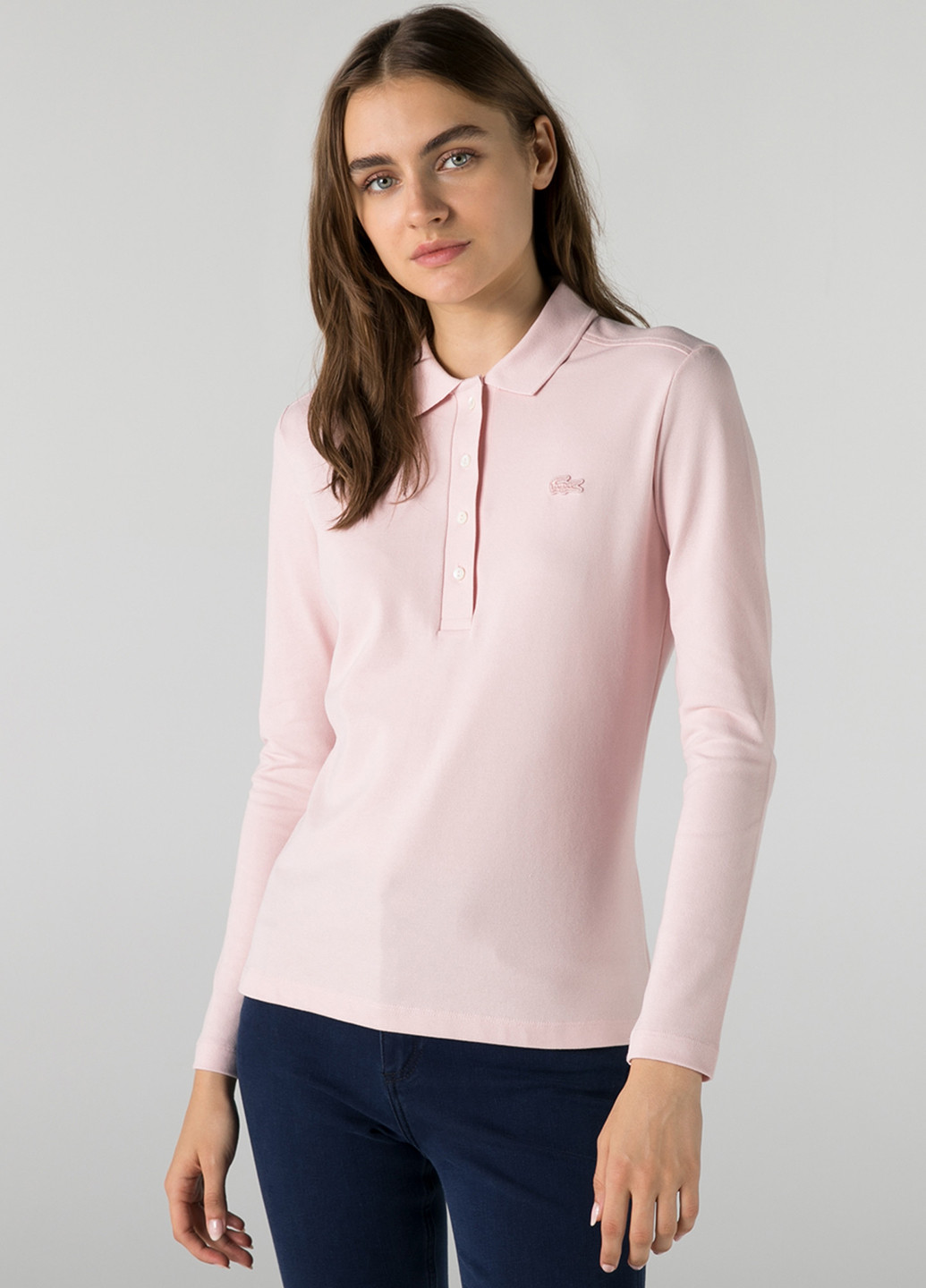 Светло-розовая женская футболка-поло Lacoste с логотипом
