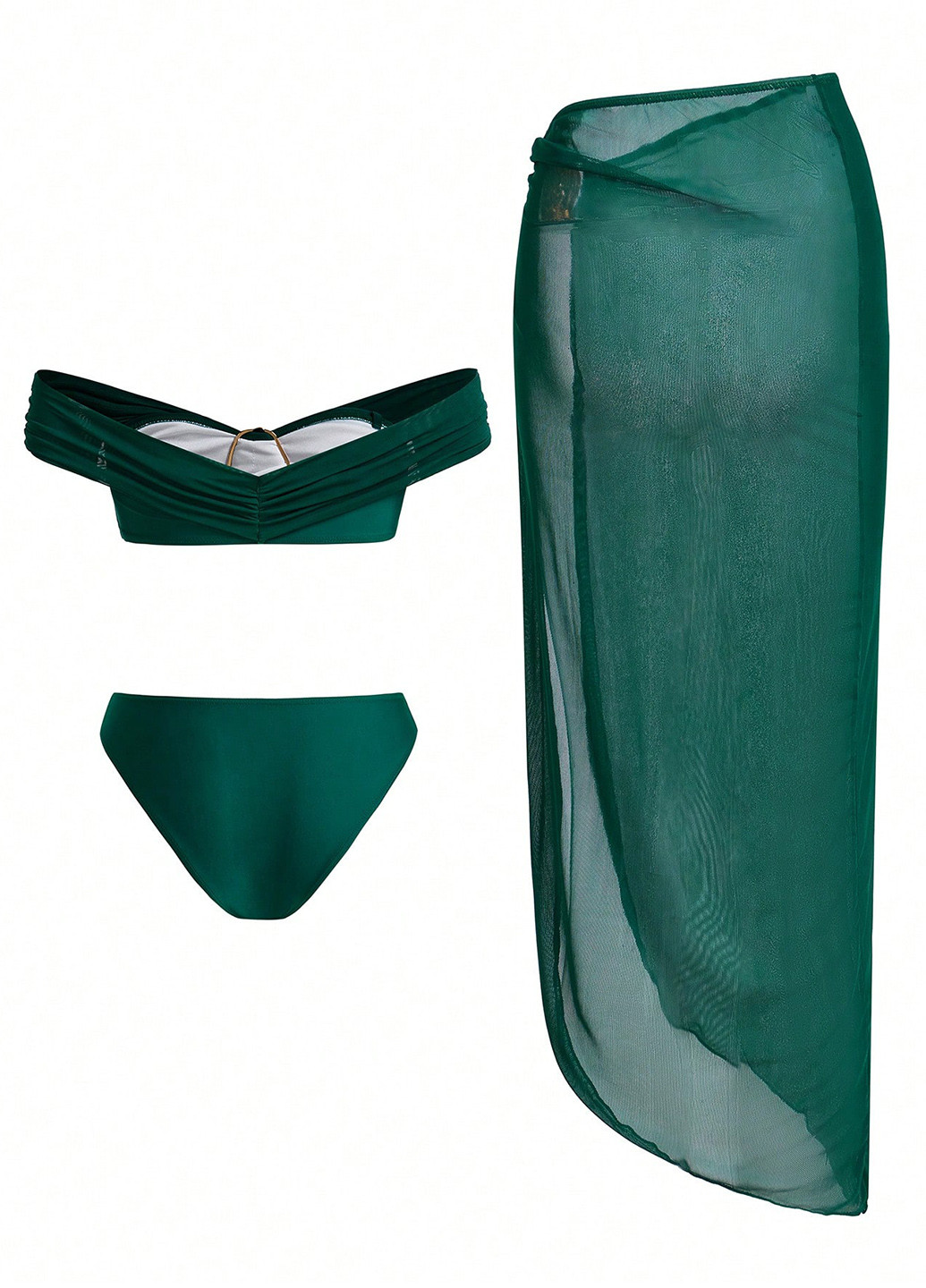 Изумрудный летний комплект (лиф, трусики, юбка) бандо, раздельный SHEIN