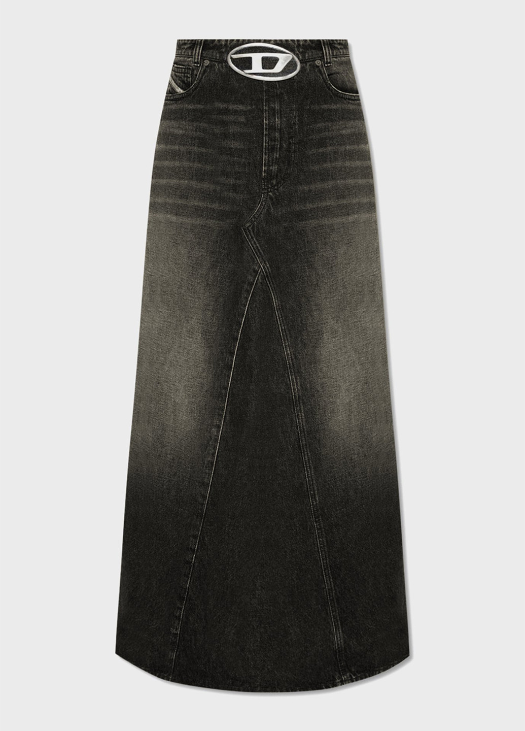 Темно-серая джинсовая однотонная юбка Diesel а-силуэта (трапеция)