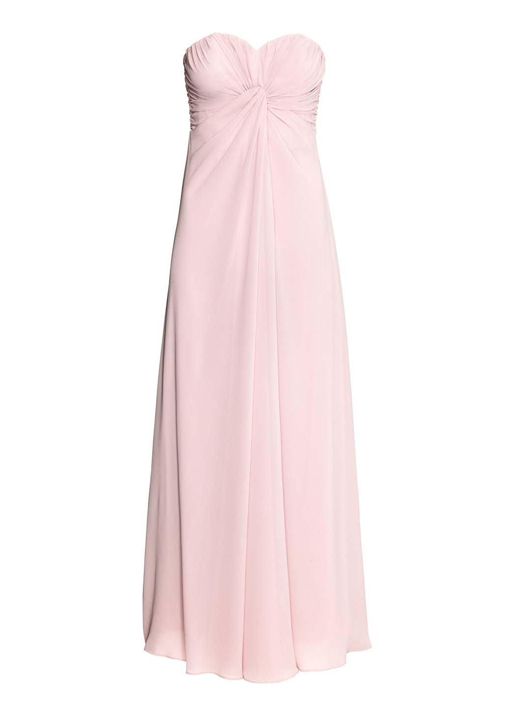 Пудровое вечернее платье с открытыми плечами H&M однотонное