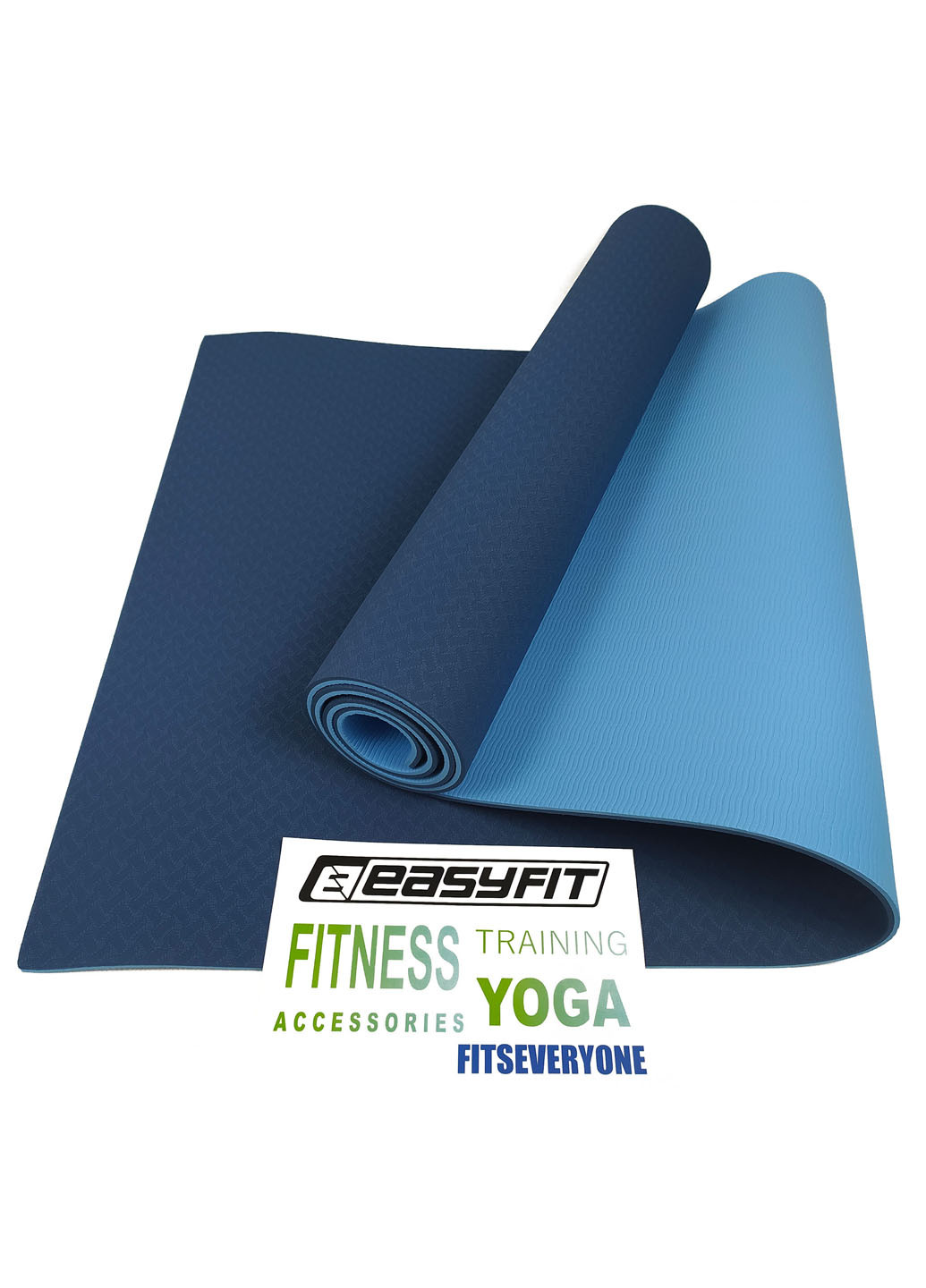 Килимок для йоги та фітнесу (йога мат) TPE + TC 183х61см товщина 6мм двошаровий синій-блакитний EasyFit (237596276)