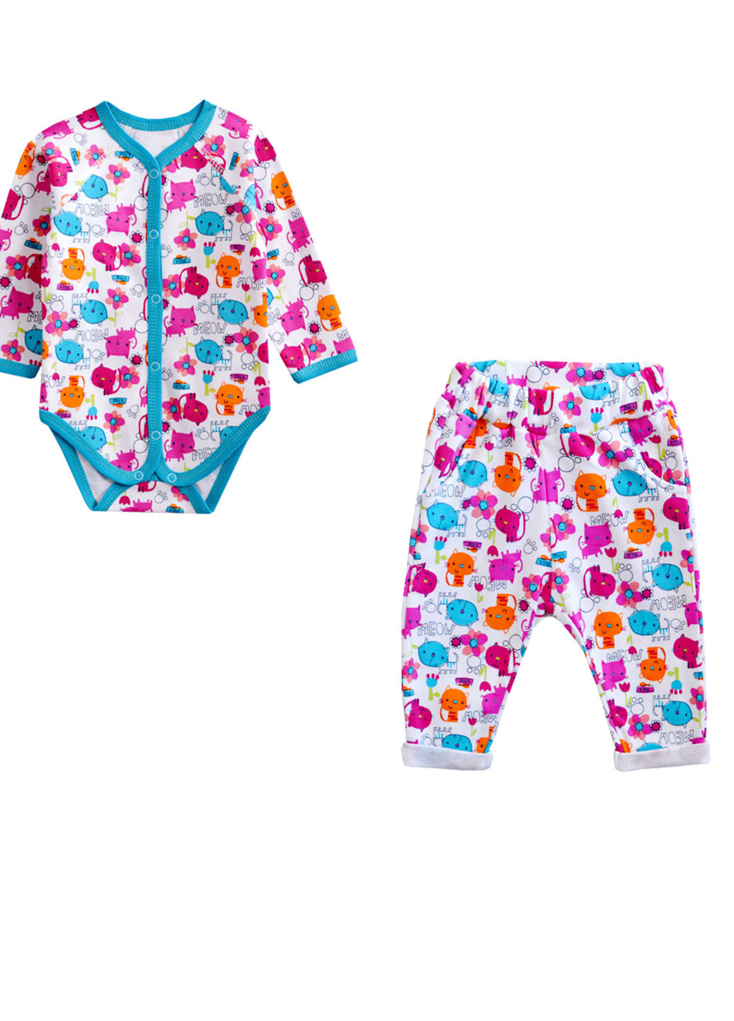 Розовый демисезонный комплект детский 2-х предметник (боди+штаны)голубой шарик Витуся