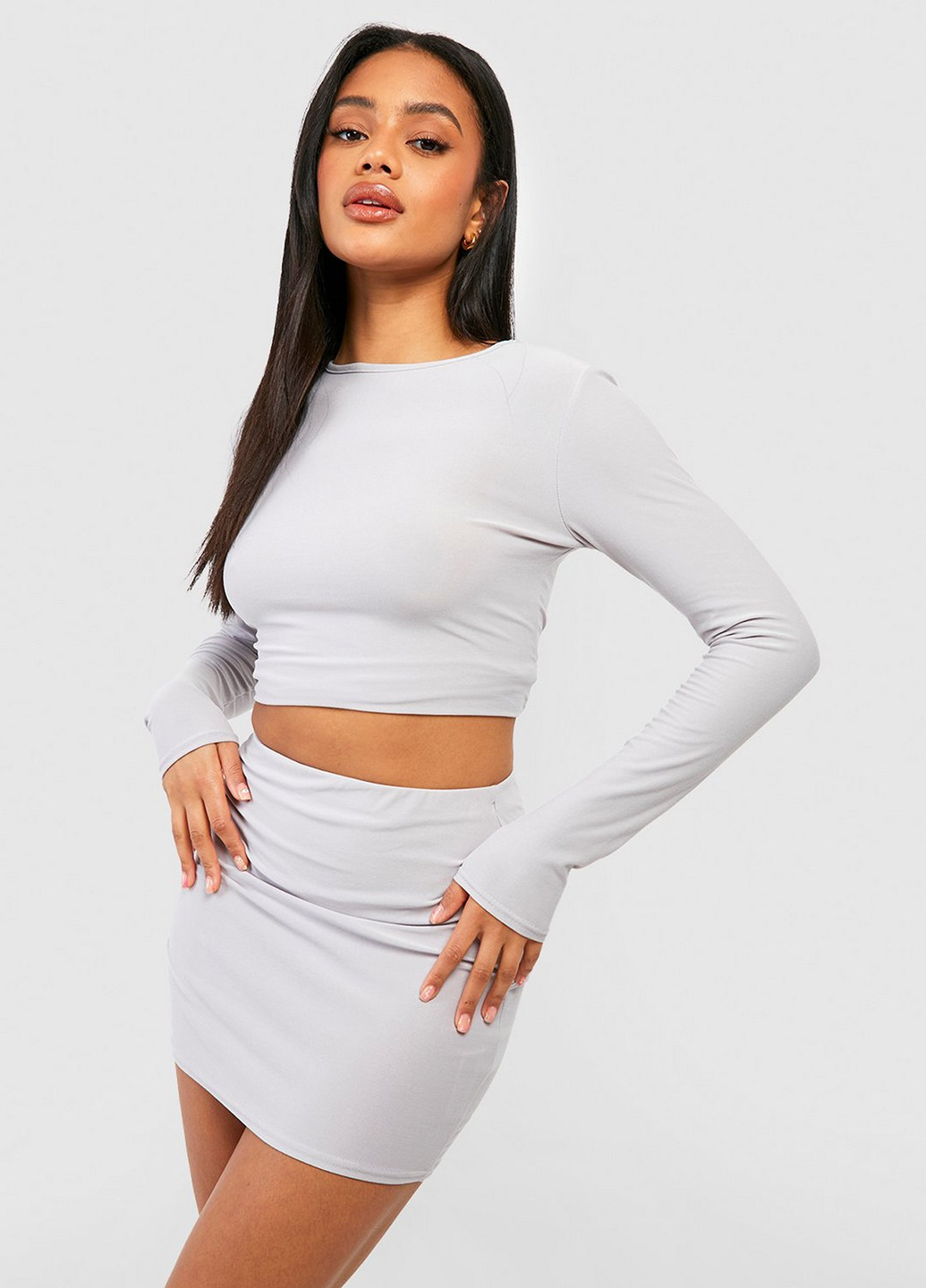 Серая кэжуал однотонная юбка Boohoo