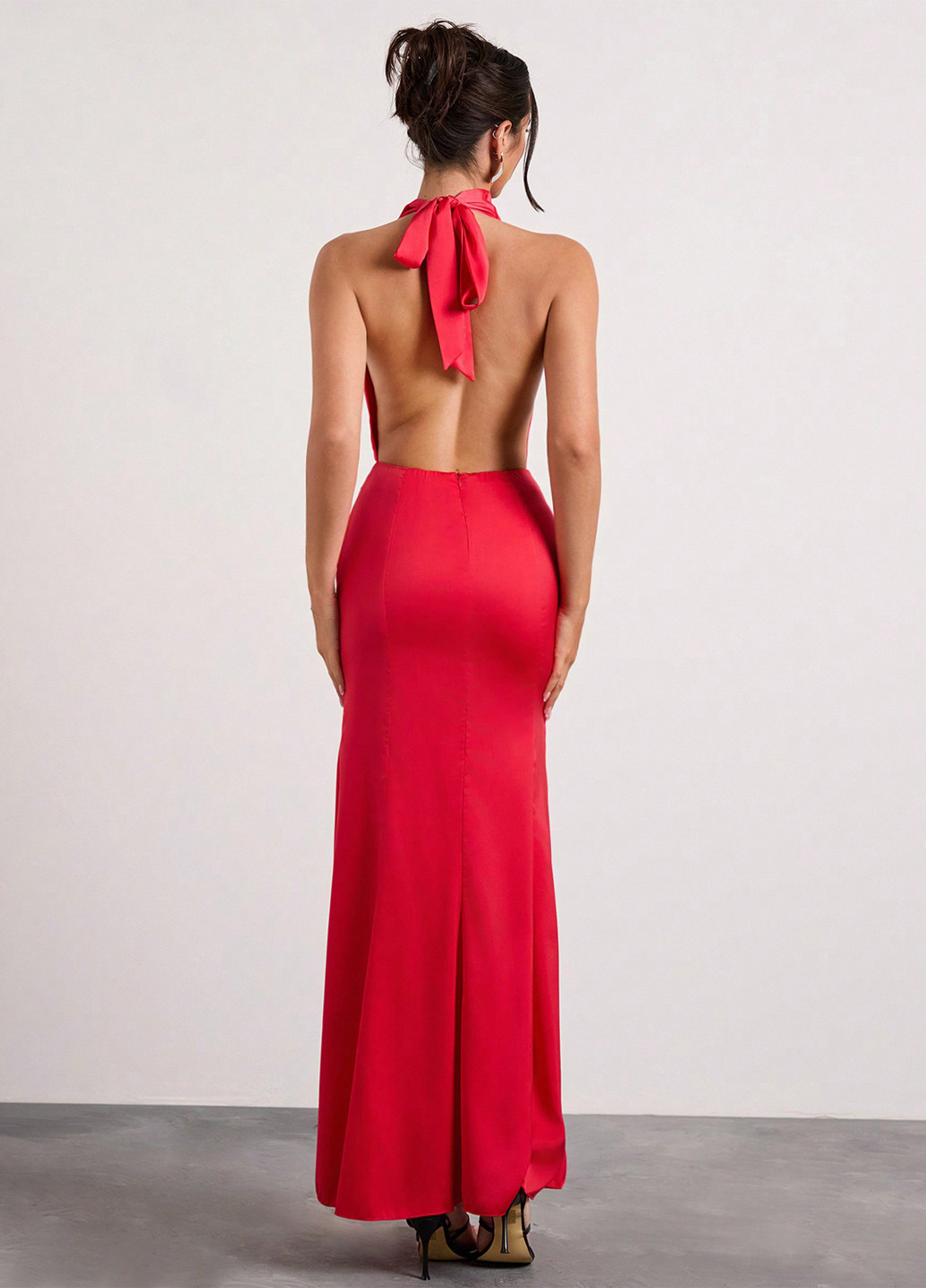 Красное праздничный, коктейльное, вечернее платье с открытой спиной SHEIN однотонное