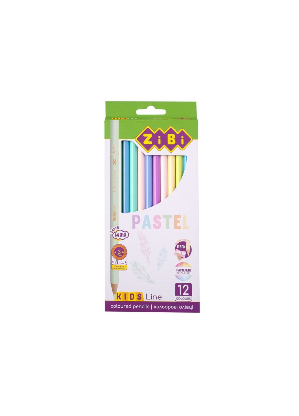 Карандаши цветные Kids line Pastel, 12 шт (ZB.2470) Zibi (254068247)