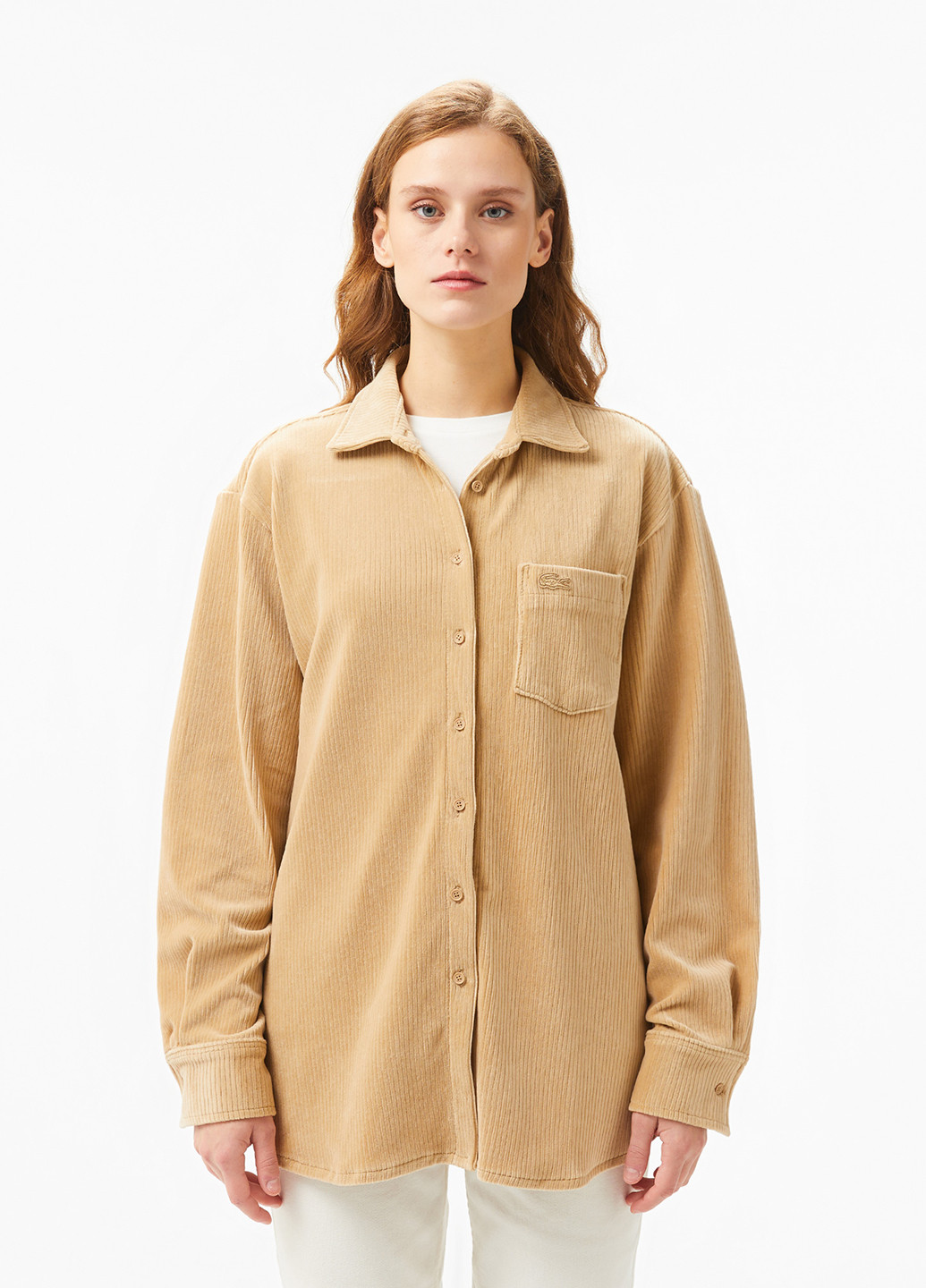 Светло-коричневая кэжуал рубашка однотонная Lacoste