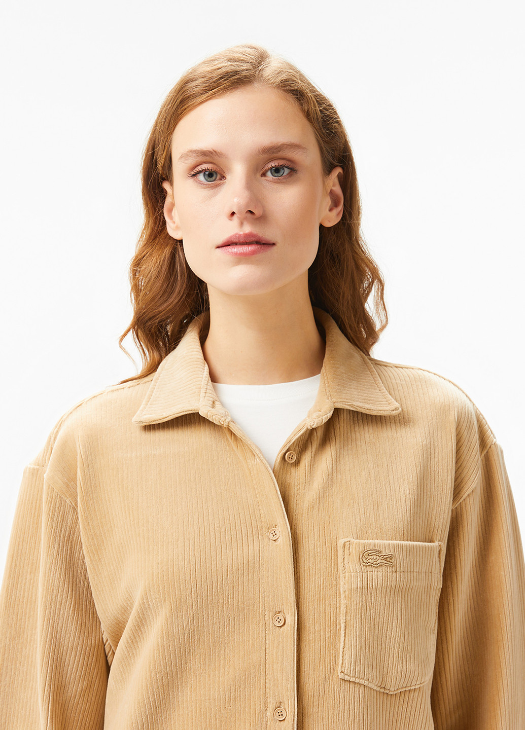 Светло-коричневая кэжуал рубашка однотонная Lacoste