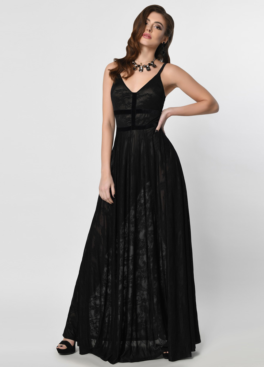 Черное вечернее платье клеш Carica однотонное