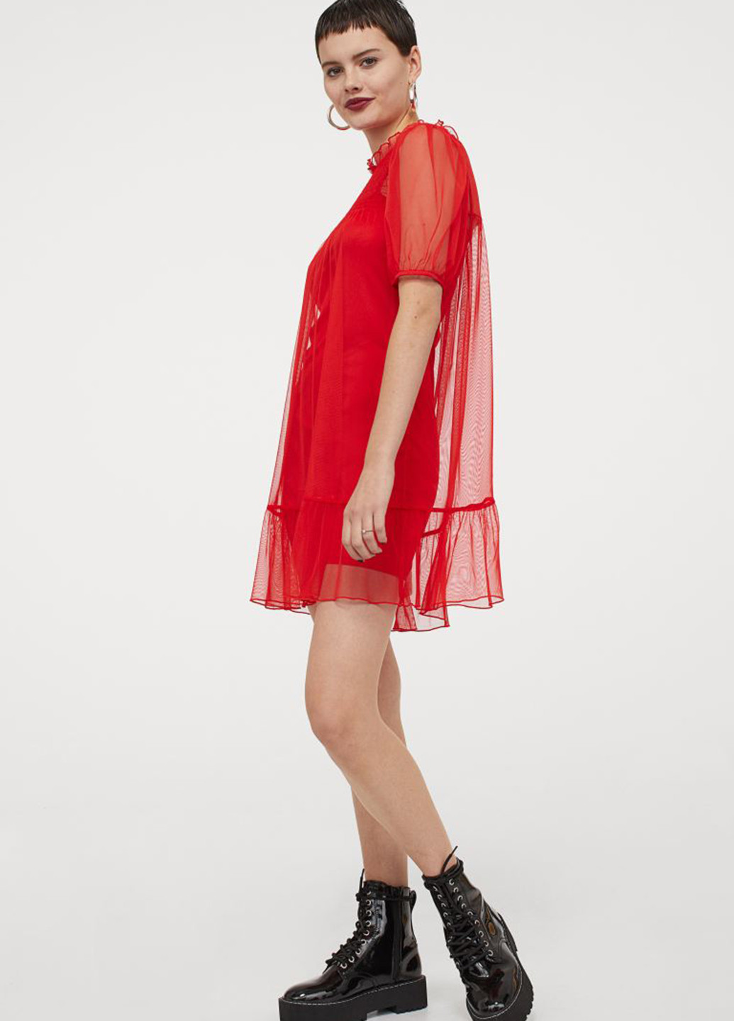 Красное кэжуал платье а-силуэт H&M однотонное