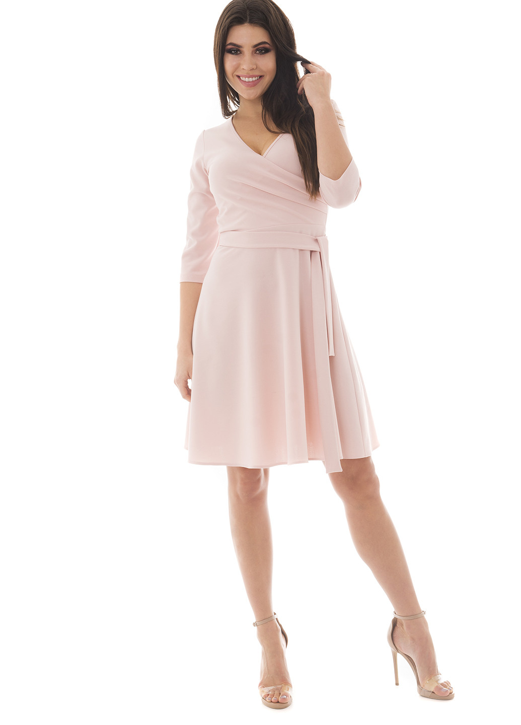 Светло-розовое кэжуал платье клеш Luniani однотонное