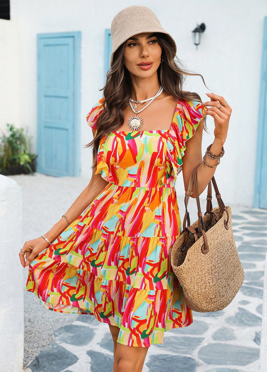 Комбинированное кэжуал платье а-силуэт SHEIN колор блок