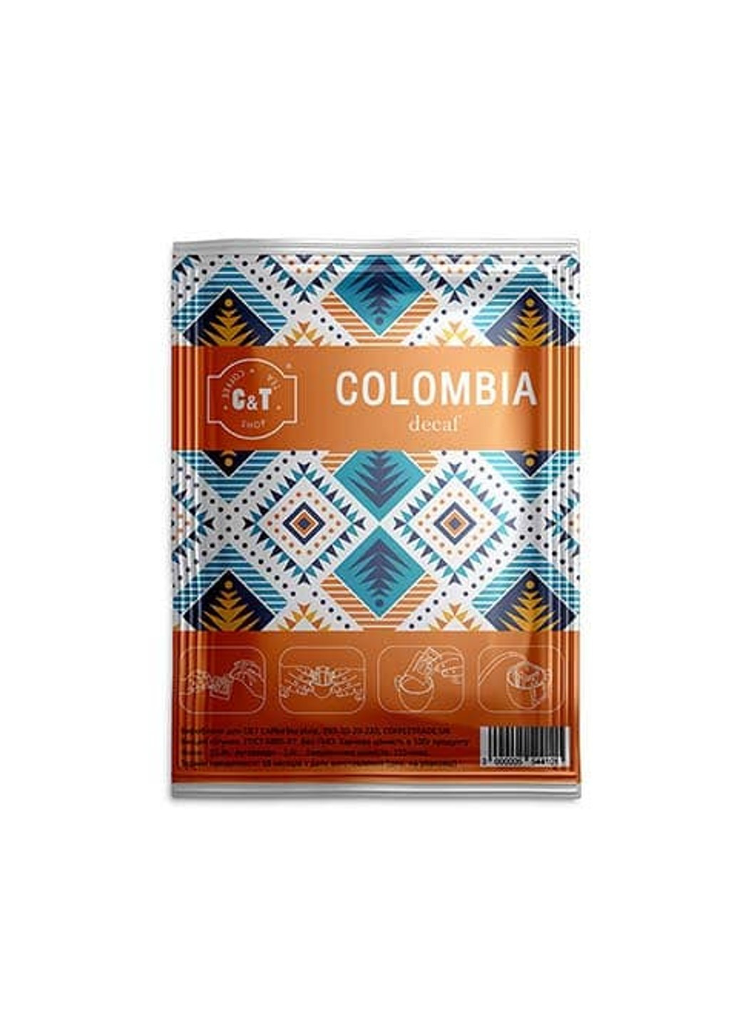 Кофе молотый Colombia Dekaf в дрип-пакете 8г C&T (255920790)