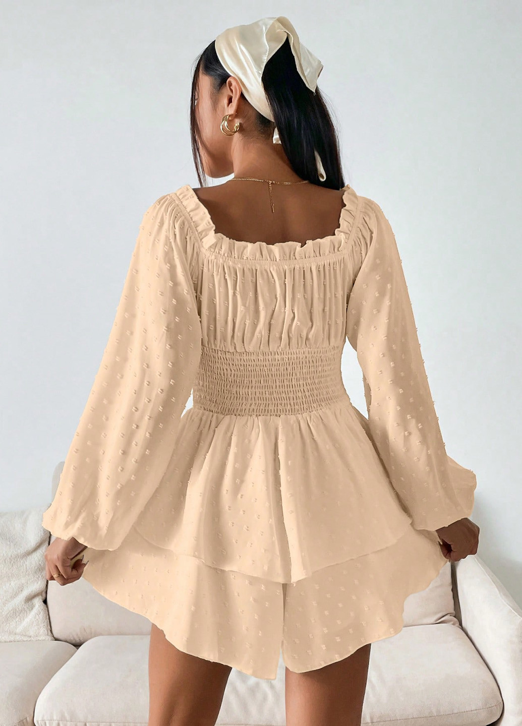 Комбінезон SHEIN комбінезон-шорти однотонний кремовий кежуал поліестер