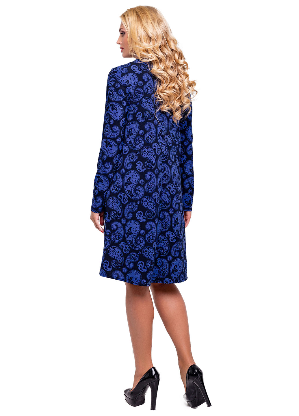 Синее кэжуал платье короткое ST-Seventeen с абстрактным узором