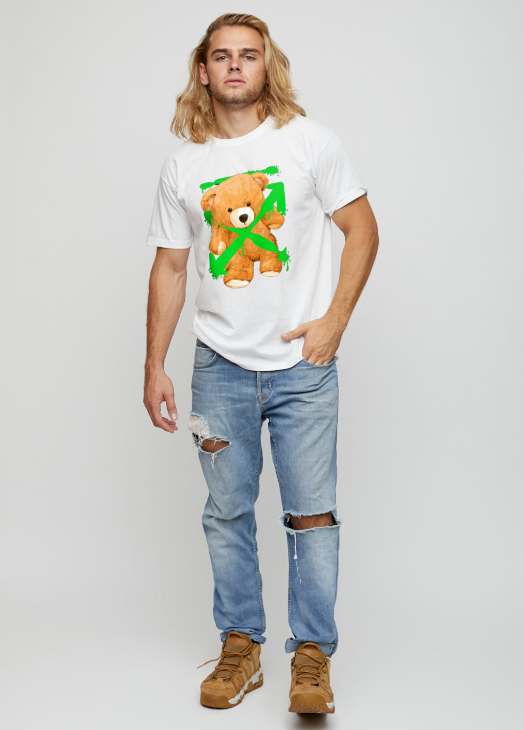 Біла футболка чоловіча basic /air print/ YAPPI