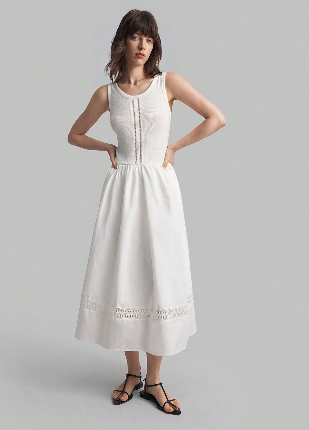 Белое кэжуал платье а-силуэт SHEIN однотонное