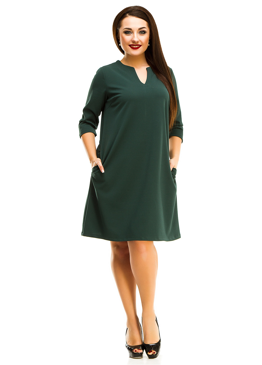 Темно-зеленое деловое платье Lady Style однотонное