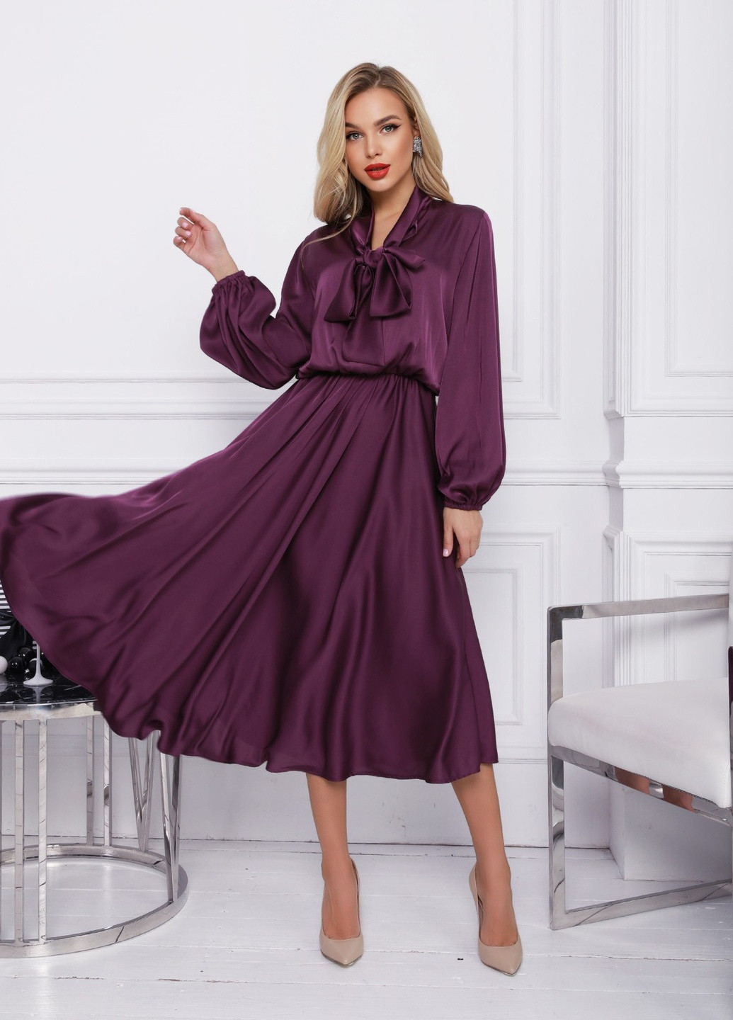 Фіолетова вечірня сукня жіноча кльош ISSA PLUS однотонна