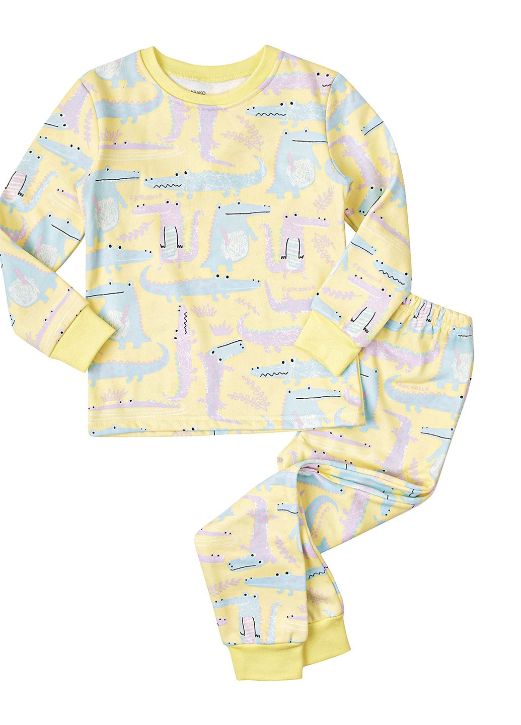 Желтая зимняя пижама утепленная махровая "крокодилы" кофта + брюки KRAKO