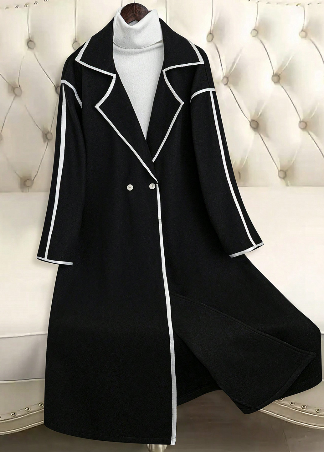 Черное демисезонное Пальто двубортное SHEIN