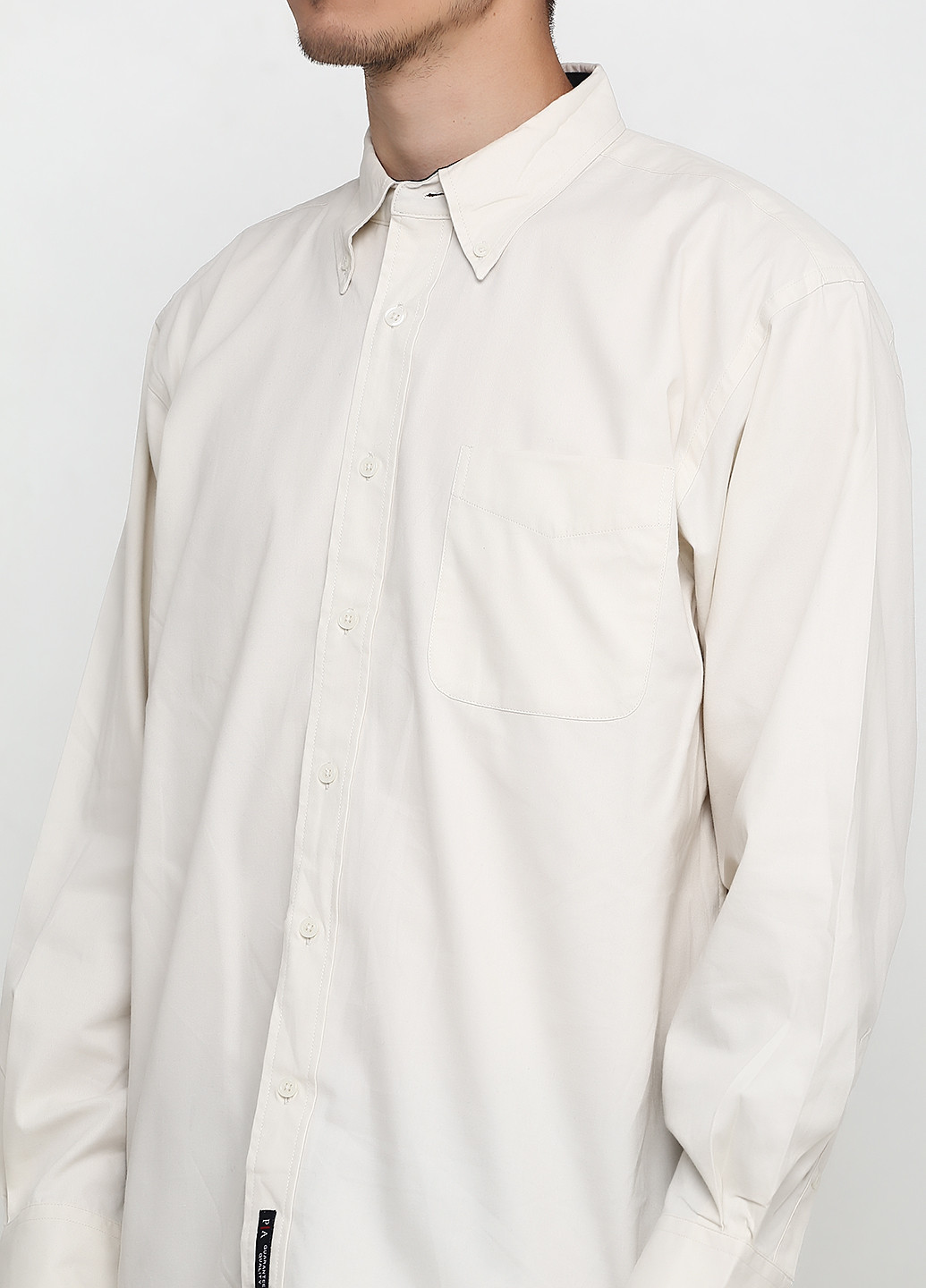 Молочная кэжуал рубашка однотонная PORT с длинным рукавом